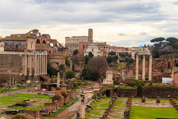 Ruins of the Roman Forum in Rome, Italy