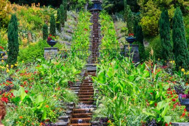 Almanya, Constance Gölü 'ndeki Mainau adasındaki İtalyan çiçek suyu merdivenleri.