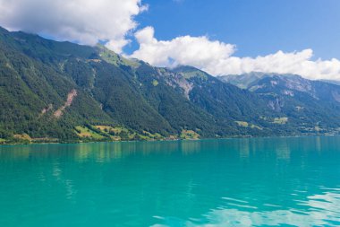 Brienz, İsviçre 'de Brienz Gölü ve İsviçre Alpleri manzarası