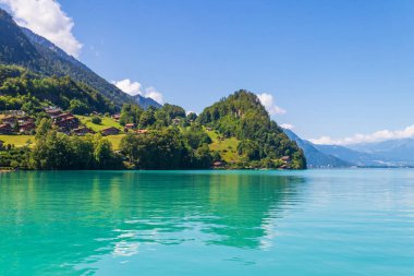 Brienz, İsviçre 'de Brienz Gölü ve İsviçre Alpleri manzarası