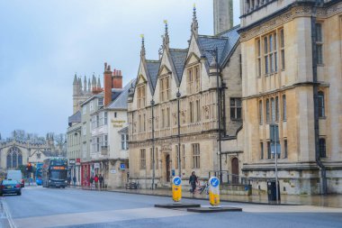 UK, Oxford, 23.03.2023:City of Oxford, and the view to its streets with old stone made buildings and medieval architecture. clipart