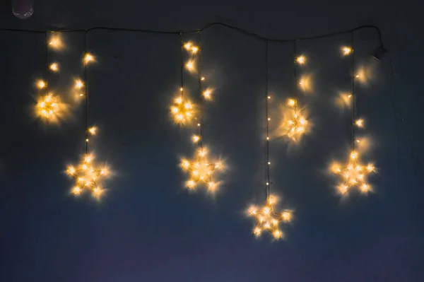 Magical Shine Golden Christmas Lights Night Beautiful Christmas Lights Night — Stock Photo, Image