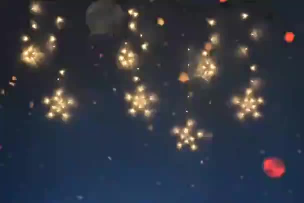 Огни Рождественских Звёзд Ночью Золотые Звезды Рождественские Обои Новый Год — стоковое видео