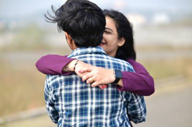 Couple In Hugging Time. He and She. Beautiful Romantic Date and Time For Both. Happy Valentine's Day. You are my Valentine. Happy Couple. Indian Couple. Boyfriend and Girlfriend.