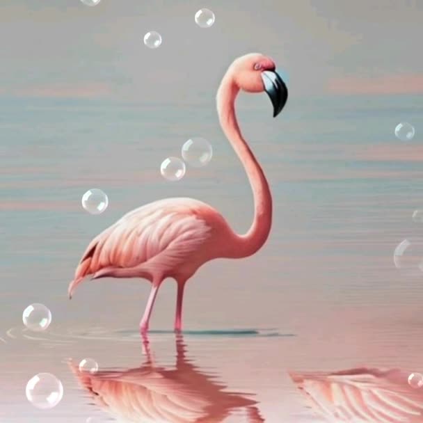 Större Rosa Flamingo Vatten Härliga Bubblor Som Flyger Tapetsera Med — Stockvideo