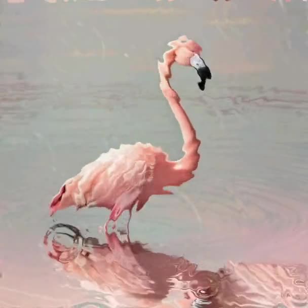 Великий Рожевий Фламінго Воді Прекрасна Вода Крапає Горбатий Папір Фламінго — стокове відео