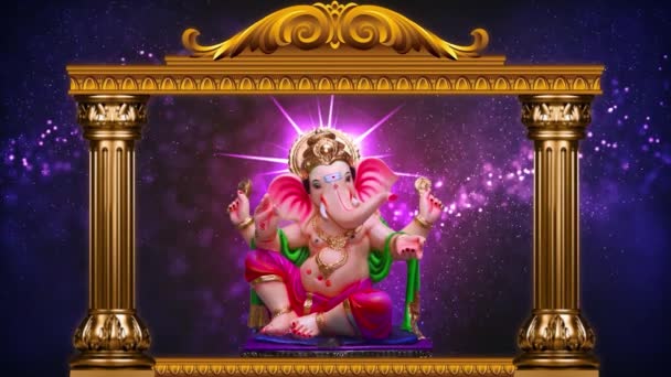 Tanrı Ganesha Renkli Heykel Fil Yüzlü Tanrı Yeşil Arka Plan — Stok video