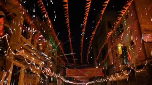 Lantaarns Tempel Hindoe Feestdagen Vuurwerk Hindoe Festivals Hindoeïsme Religie Hindoe — Stockvideo