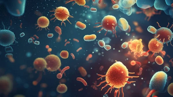 Absztrakt Baktériumok Probiotikumok Gramm Pozitív Baktériumok Különböző Formájú Vírusok Tudomány Stock Fotó