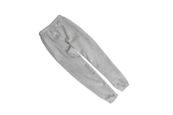 Spodnie Dresowe Szare Białym Tle Zwykłe Spodnie Wykonane Wygodnej Tkaniny — Zdjęcie stockowe