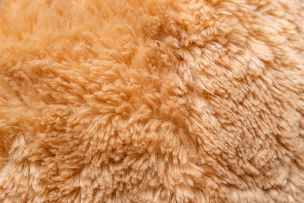 Close Crumpled Faux Fur Peach Beige Hue Structure Fur Fabric — Stock Photo, Image