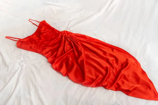 Vestido Vermelho Elegante Com Espartilho Tiras Finas Vestido Mulher Feito — Fotografia de Stock