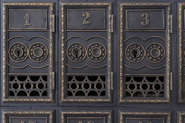 Antique Mailboxes Retro Metal Mailboxes Numbers Old Post Office Boxes — стоковое фото