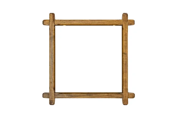 Čtvercový Starý Dřevěný Rám Izolován Bílém Pozadí Prázdná Šablona Rámce — Stock fotografie