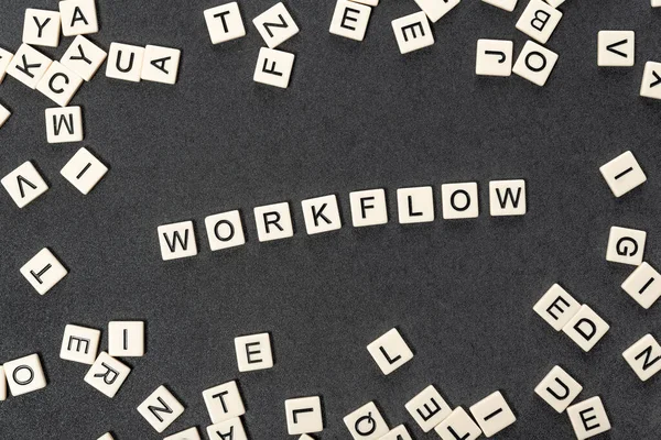 Fliesen Bilden Wörter Workflow Block Buchstaben Umgeben Von Chaotischen Buchstaben — Stockfoto