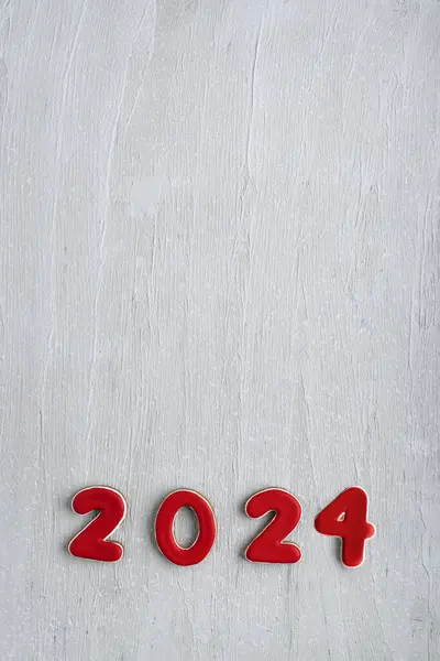 Червоне Глазуроване Печиво Номерами 2024 Світлому Дерев Яному Фоні Копіювати Ліцензійні Стокові Фото