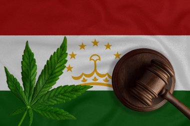 Tacikistan bayrak geçmişi hakkında kenevir yaprağı ve yargıç tokmağı.