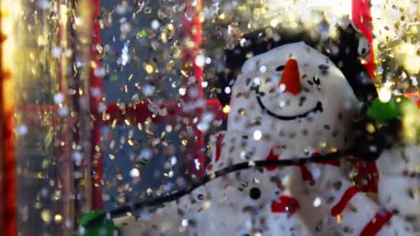 Skinnende Glad Snemand Bold Med Bokeh Snefnug Glædelig Jul Nytår – Stock-video