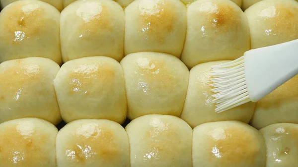 Milk Bun Making Processes Homemade Bakery Preparation Concept Fresh Dough — Stock Photo, Image