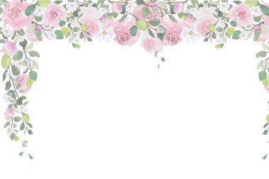 Çiçekler çerçeveyi suluboya tonlama arkaplan tasarım elementine bırakır