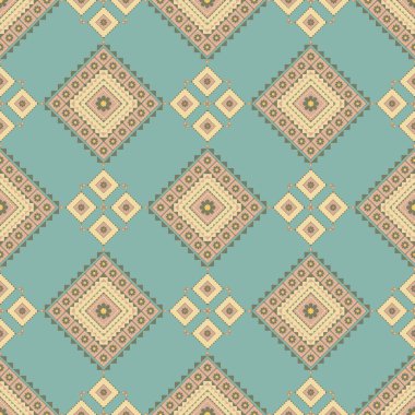 Elmas Şekiller ve Renk Blokları ile Kusursuz Geometrik Etnik Desen