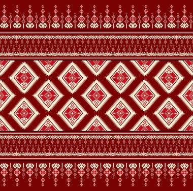 Pırlanta Şekiller ve Kırmızı Renk Blokları ile Kusursuz Geometrik Etnik Desen