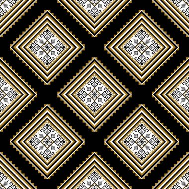 Kusursuz Siyah ve Altın Geometrik Desen, Etnik Elmas Deseni, Geleneksel Endonezya Batik Motifi, Soyut Kabile Tasarımı