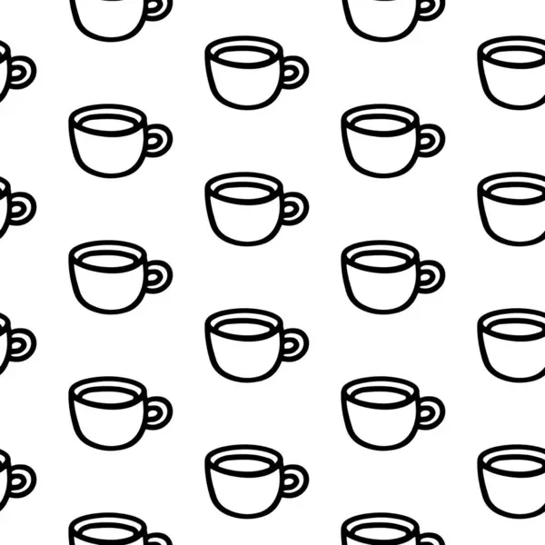 Bir fincan kahve, çikolata, kakao, americano ya da cappuccino ile el yapımı dikişsiz desen. Doodle kupası beyaz arka planda izole edildi. Yetişkinler ve çocuklar boyama sayfası, boyama kitabı, kafe tasarımı.