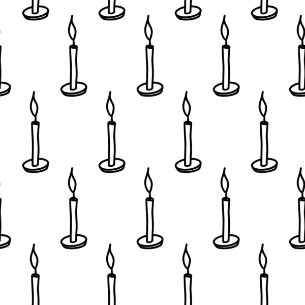 Burning wax candle seamless pattern. Doodle pattern with wax candle isolated background Wax candle wrapper and wallpaper for gift, spa salon, aromatherapy, decoration, party Concept candle recreation