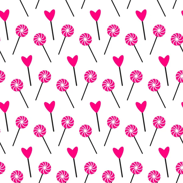 Sweet Lollipops Seamless Pattern Valentine Day Hand Drawn Heart Shape — Stock Vector