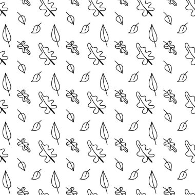 Vektör el, sonbaharda beyaz arkaplanda izole edilmiş, pürüzsüz desenli yapraklar çizdi. Mevsimlik tasarım, tekstil, tebrik kartı gibi sanat eserleri için güz yaprakları. Yetişkin ve çocuk boyama sayfası