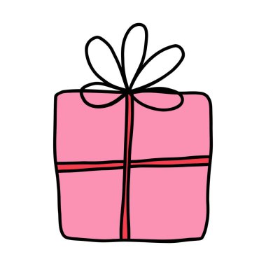 Karalama tarzında bir hediye kutusu. Güzel el çizimi hediye kutusu, doğum günlerini kutlamak için mükemmel, özel günler için. Doğum günü partileri için ideal hediye kutusu tasarımı, neşeli sürprizler, Sevgililer Günü ve Noel.