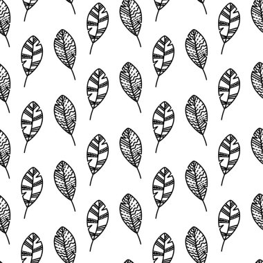 Vektör el, sonbaharda beyaz arkaplanda izole edilmiş, pürüzsüz desenli yapraklar çizdi. Mevsimlik tasarım, tekstil, tebrik kartı gibi sanat eserleri için güz yaprakları. Yetişkin ve çocuk boyama sayfası.