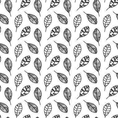 Vektör el, sonbaharda beyaz arkaplanda izole edilmiş, pürüzsüz desenli yapraklar çizdi. Mevsimlik tasarım, tekstil, tebrik kartı gibi sanat eserleri için güz yaprakları. Yetişkin ve çocuk boyama sayfası