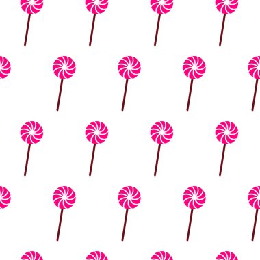 Bahar tarzında kıvrımlı lolipoplu paskalya deseni. Beyaza izole edilmiş pembe lolipop. Mutlu bahar tasarımı için tatlı mevsimlik lolipoplu dekoratif Paskalya arkaplanı. Paket.