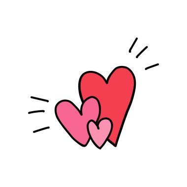 Kalpler karalama tarzında. El çizimi pembe ve kırmızı kalpler sevgiyi ve sevgiyi simgeliyor. Aşk, romantizm ve flört kavramı. Sevgililer Günü ve kalp sembolleriyle aşkı kutlamak için mükemmel.