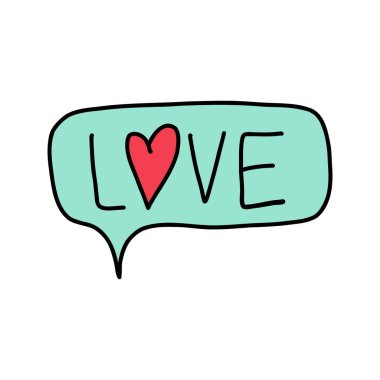 Sevgi ve kalp sembollü sevgililer günü konuşma balonu. Konuşma balonunda el çizimi sevimli aşk ifadesi. Sevgililer Günü 'nde konuşma balonunda aşkını ilan etme fikri..