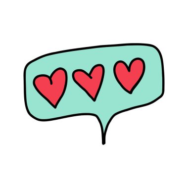 İçinde üç kalp olan Sevgililer Günü konuşma balonu. El çizimi sevimli kalpler konuşma balonunda mesaj sever. Sevgililer Günü 'nde sevgilerini konuşma balonunda kalplerle gönderme fikri. Etiket