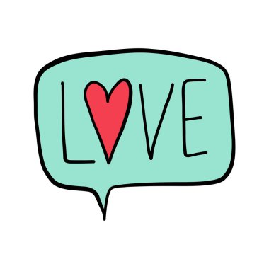 Sevgi ve kalp sembollü sevgililer günü konuşma balonu afişi. Han aşk ifadesini baloncuk şeklinde çizdi. Sevgililer Günü için ilan-ı aşk kavramını konuşma balonunda gönderme fikri