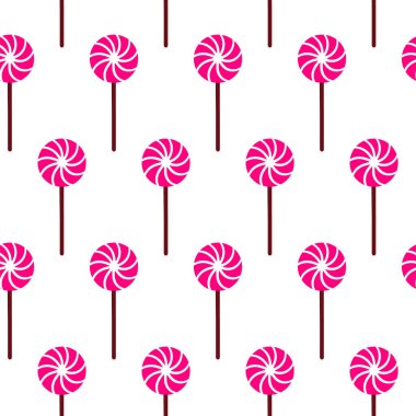 Paskalya temalı renkli lolipoplu bahar pürüzsüz desen. El çizimi tatlı lolipop beyaz üzerine tekrar etti. Mutlu Paskalya havası için sevimli lolipoplu eğlenceli kutlama tasarımını hesaba katın. Paketleme.