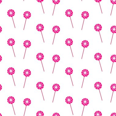 Pembe girdaplı lolipop, kusursuz bir Noel deseni. Bayram lolipopunun neşeli bir şekilde tekrarlandığı neşeli bir tasarım. Parlak pembe Noel lolipop planlı sezonluk baskıyı düşün. Paketleme.