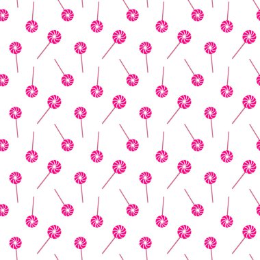Pembe kıvrımlı lolipop içeren kusursuz bir Noel deseni. Şakacı lolipop tekrarlı tatil geçmişi. Dekoratif lolipoplu neşeli Noel baskısını ambalaj kağıdı olarak kabul et.