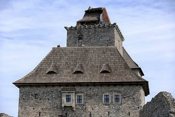 Kasperke Hory Castelo Medieval Torre Telhado Madeira Construção — Fotografia de Stock