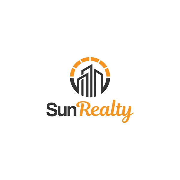 Modern Sun Realty Building Design Logotipo Imobiliário Ilustração Vetorial Adequada —  Vetores de Stock