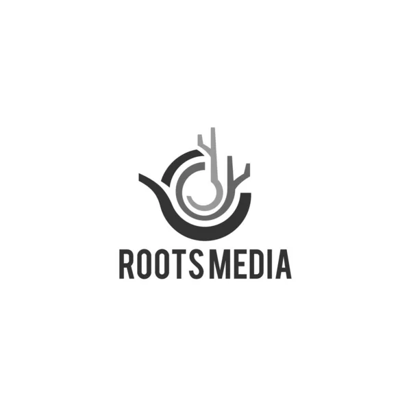 Minimalist Abstract Root Media Σχεδιασμός Λογότυπου Δέντρου Εικονογράφηση Διάνυσμα Κατάλληλη — Διανυσματικό Αρχείο