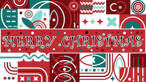 幾何学的な形状 パターンや色などの赤と緑とメリークリスマスのバナーデザイン クリスマスイラストの水平バナー現代的なカラフルなベクトルデザイン — ストックベクタ