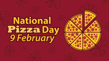 National Pizza day banner vector design celebrated on the 9th of February every year. Colorful background design with pizza icon celebrating national pizza day clipart