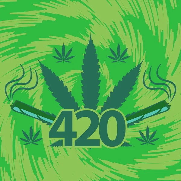420 디자인 마리화나 아이콘 대마초 아이콘 타이포그래피가 녹색의 팔레트 배경을 — 스톡 벡터