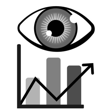Beyaz arkaplanda izole edilmiş gri ölçekli göz simgesi.