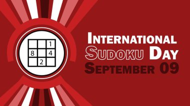 Uluslararası Sudoku Günü vektör pankartı tasarımı. Uluslararası Sudoku Günü 'nüz kutlu olsun. Modern minimal grafik poster çizimi.